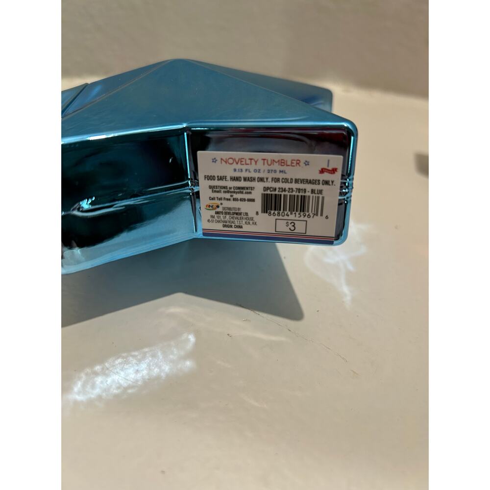 NOVELTY TUMBLER NWT Set of 3 Metallic Red Blue Silver with Straw - Picture 3 of 10